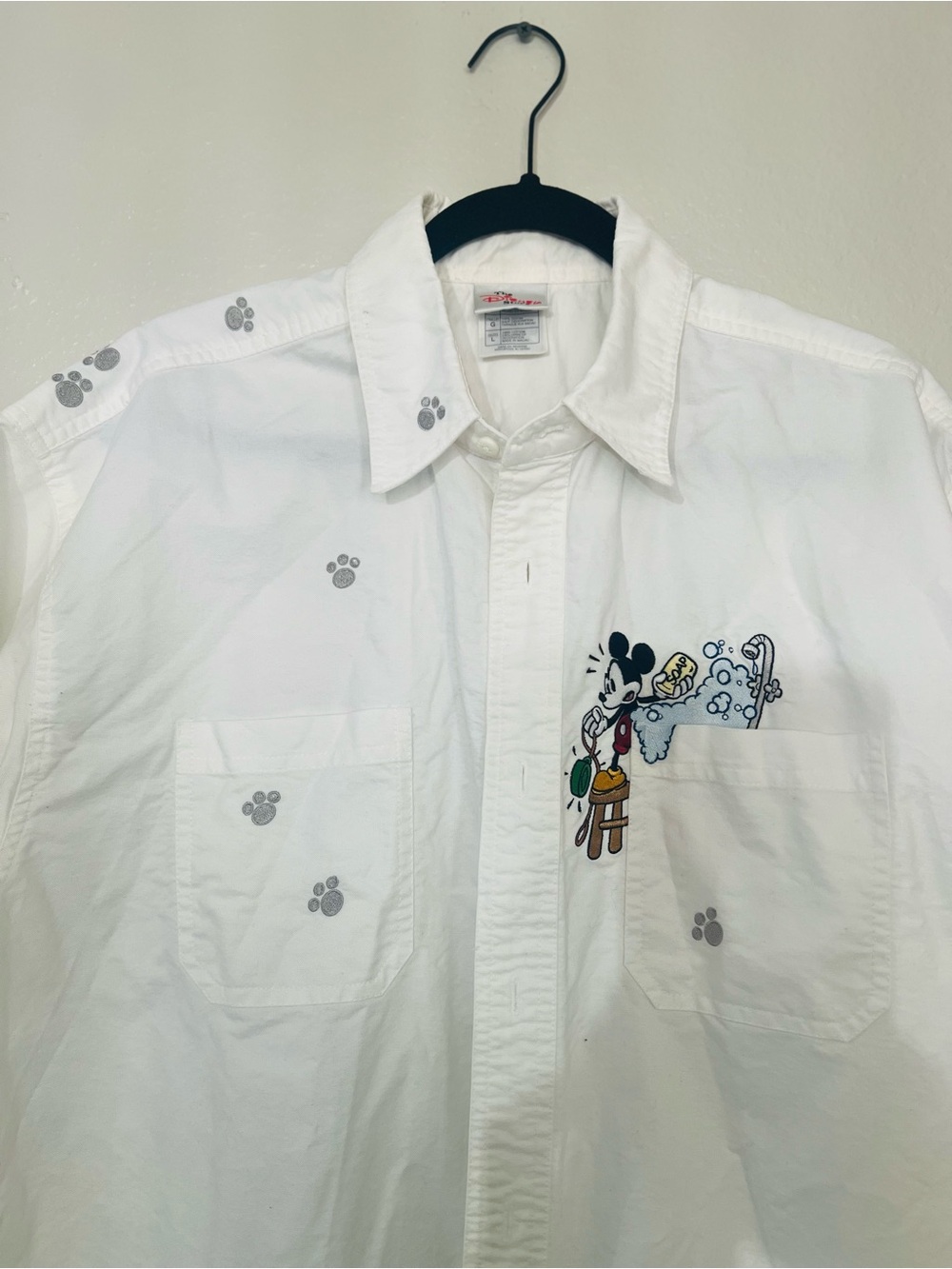 The Disney Store Vintage White Cartoon Graphic Long-Sleeve Button-Up Shirt.